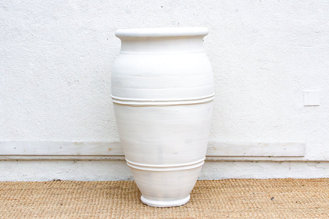 Tall Mediterranean Style White Terracotta Planter