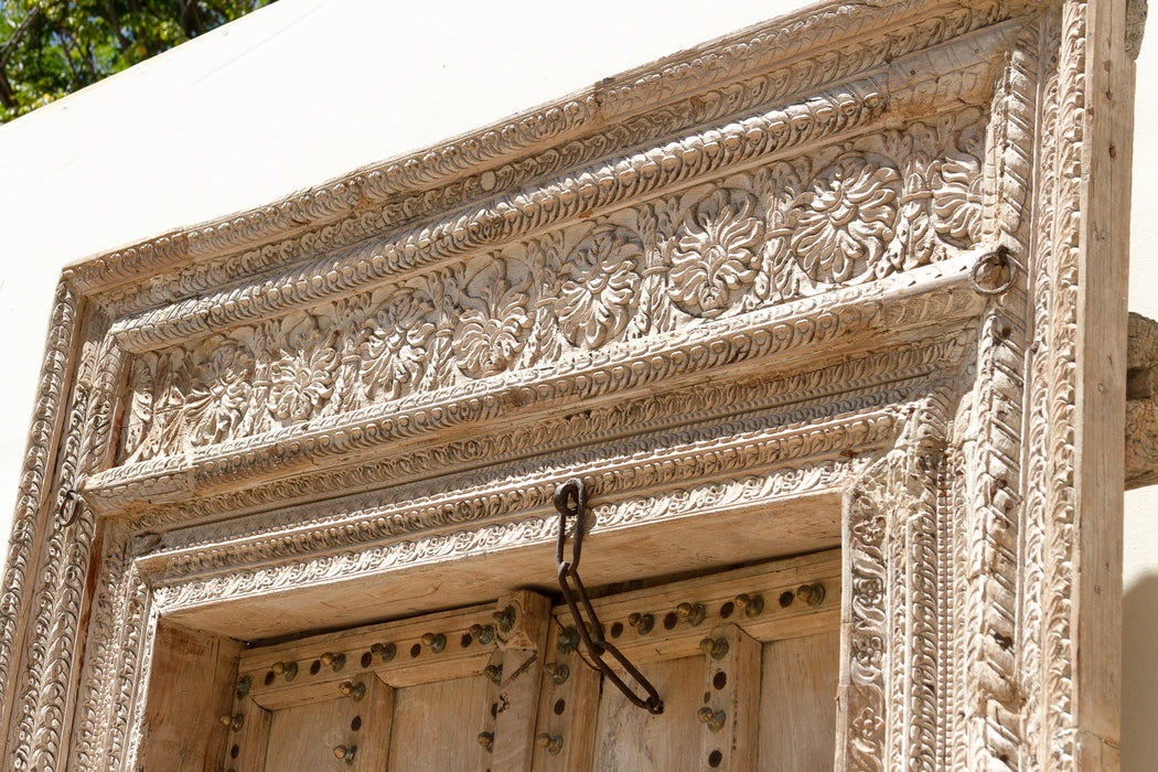 Sunbleached Teak Rajasthani Fort Door w/ Brass Studs