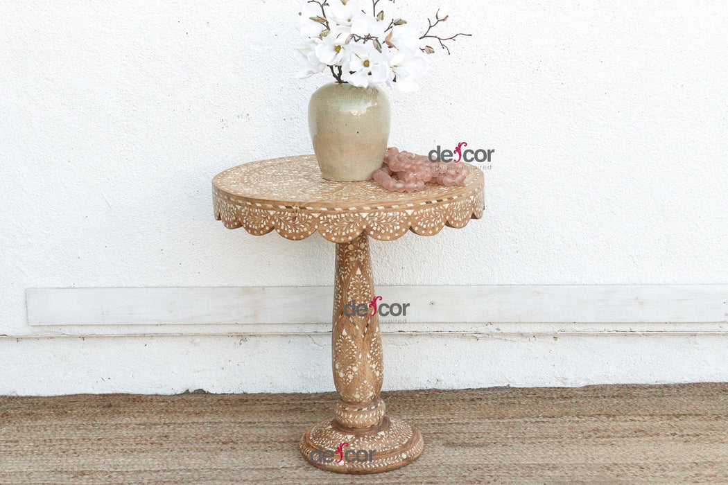 Intricate Floral Design Inlay Pedestal End Table (Trade)