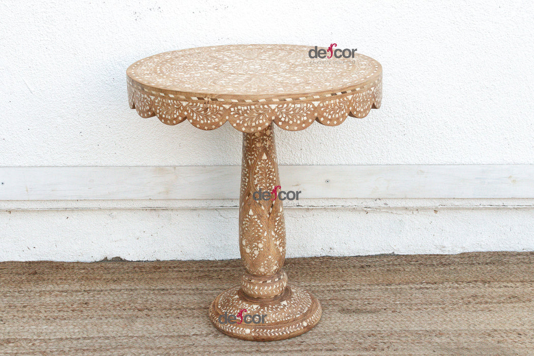 Intricate Floral Design Inlay Pedestal End Table (Trade)