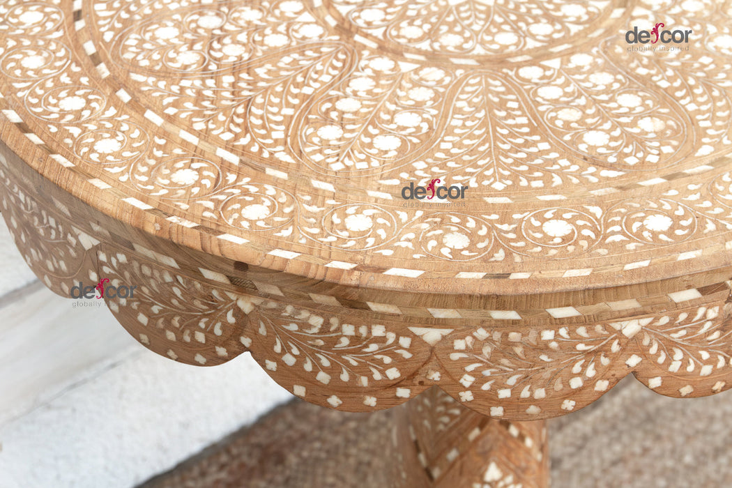 Intricate Floral Design Inlay Pedestal End Table (Trade)