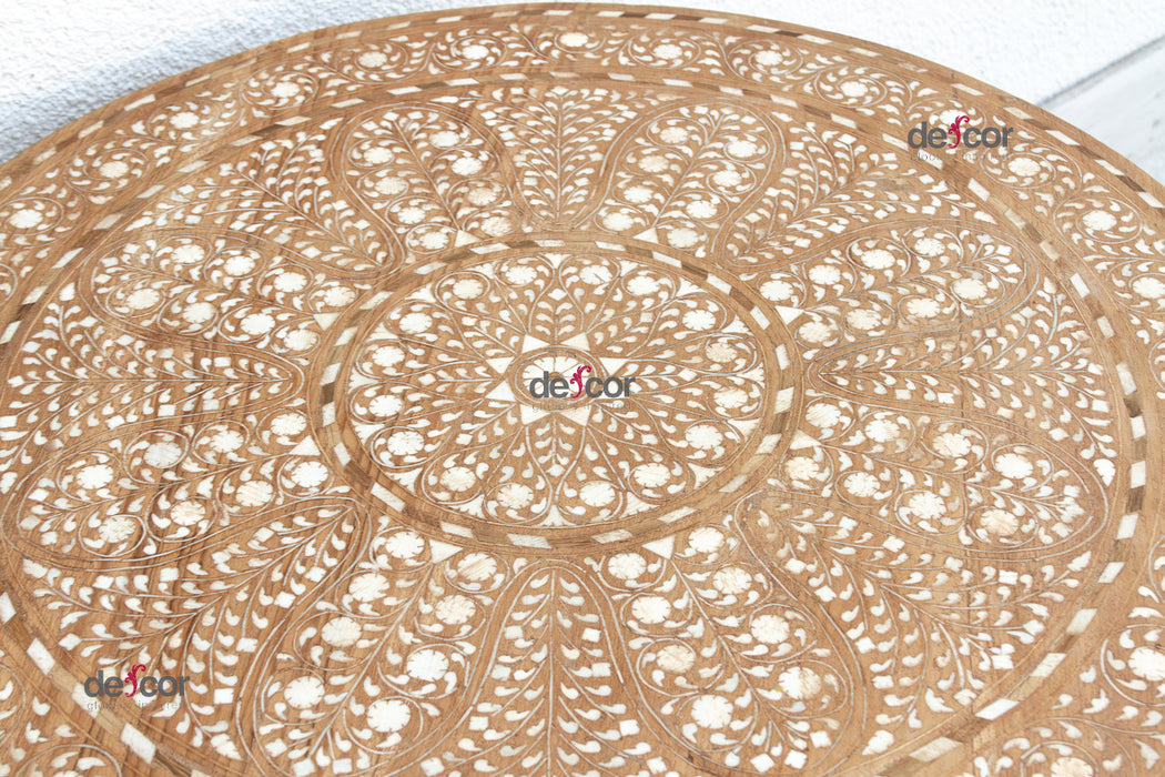 Intricate Floral Design Inlay Pedestal End Table (Trade)