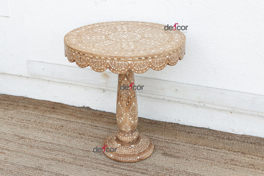 Intricate Floral Design Inlay Pedestal End Table (Trade)