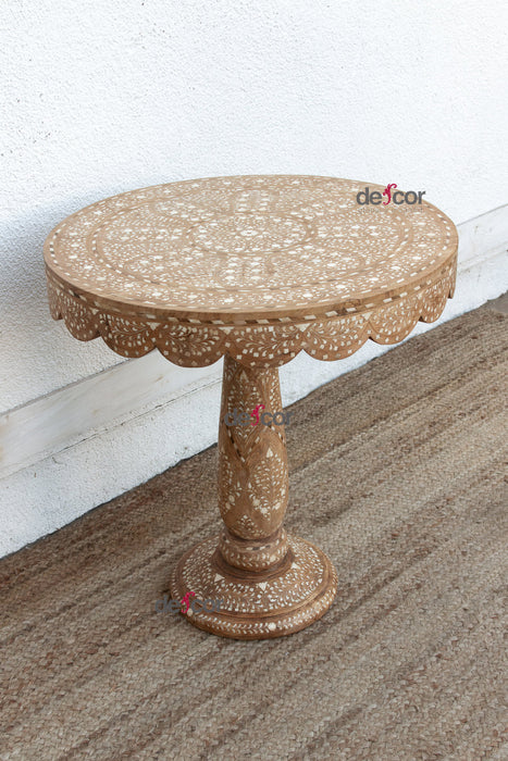 Intricate Floral Design Inlay Pedestal End Table (Trade)