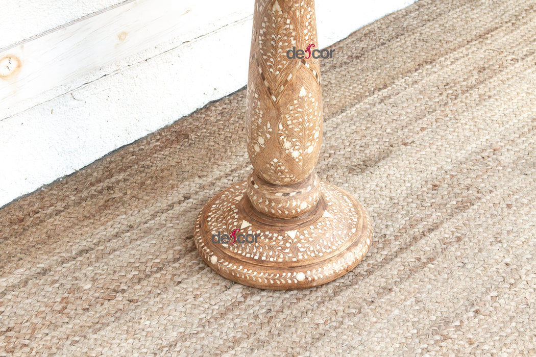 Intricate Floral Design Inlay Pedestal End Table (Trade)
