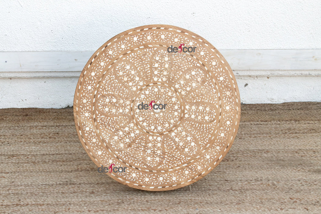 Intricate Floral Design Inlay Pedestal End Table (Trade)