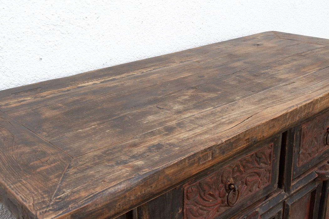 Antique Pagoda Elm Cabinet w/Original Painted Finish