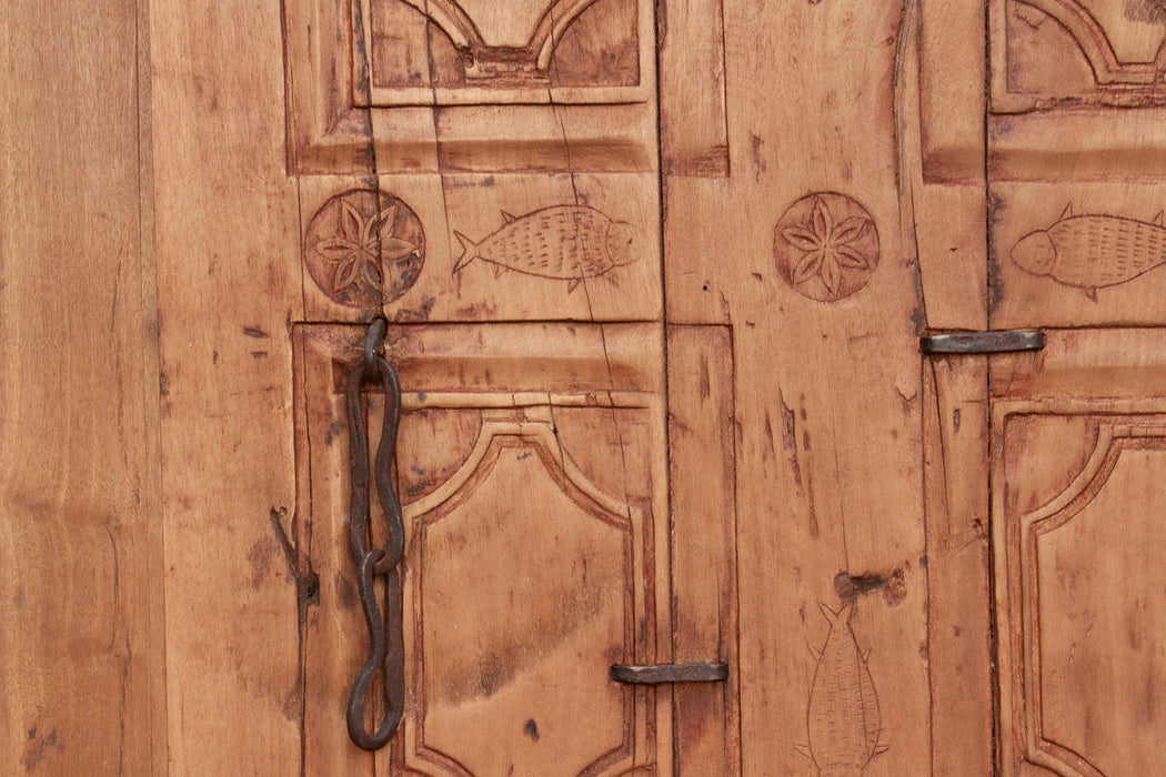 Antique Restored "Matsya" Tribal Carved Door