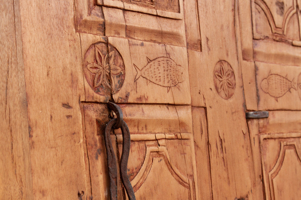 Antique Restored "Matsya" Tribal Carved Door