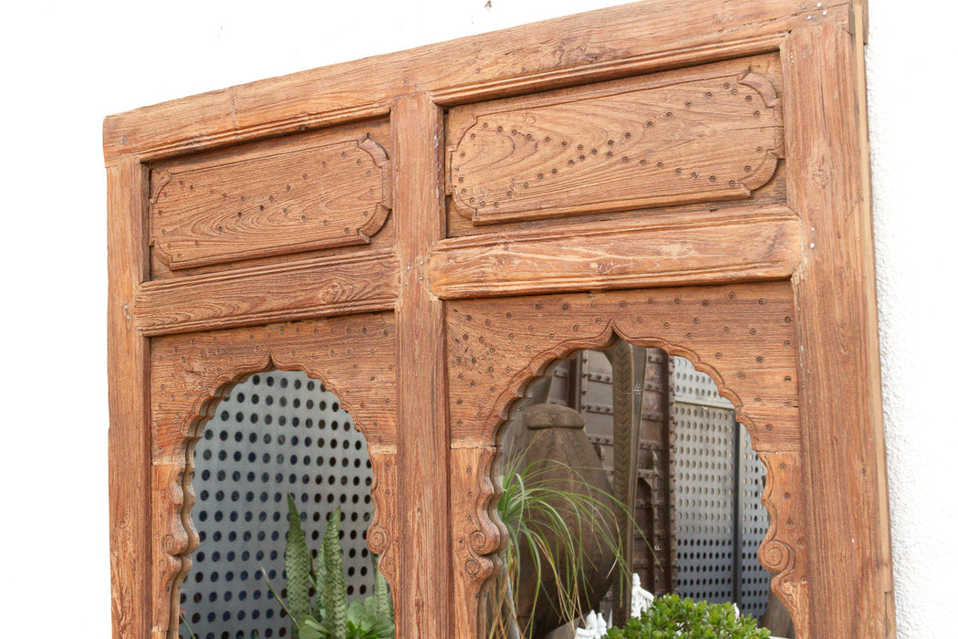 Early 1800's Double Arch Tall Haveli Mirror