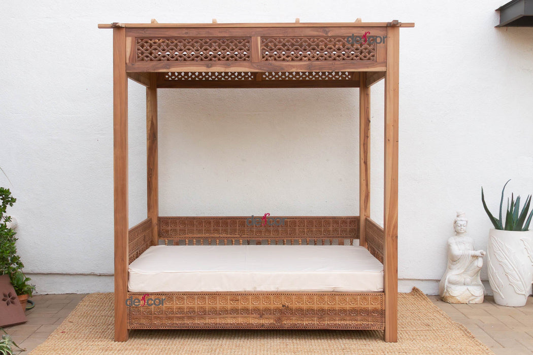 Carved Floral Jali Canopy Sanctuary Daybed