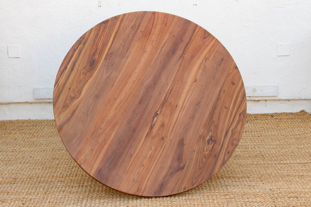 Finely Carved Reclaimed Teak Round Pedestal Dining Table