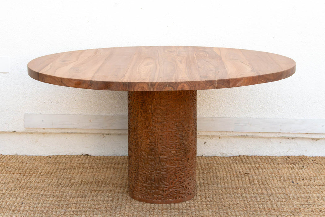 60" DM Round Burma Teak Carved Pedestal Table