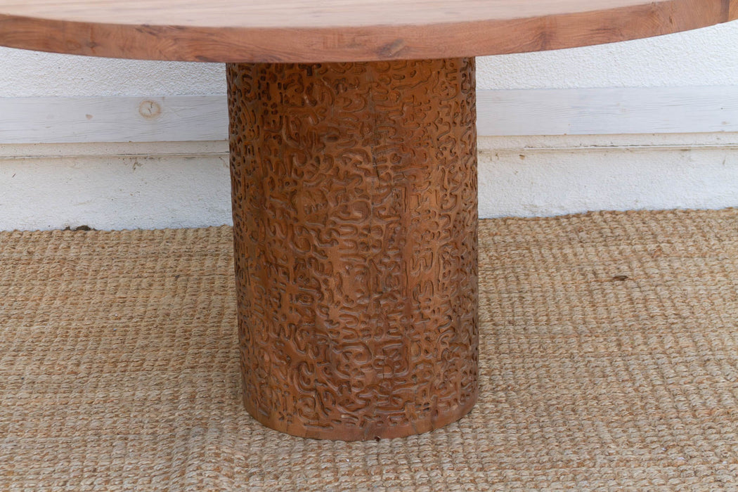 60" DM Round Burma Teak Carved Pedestal Table