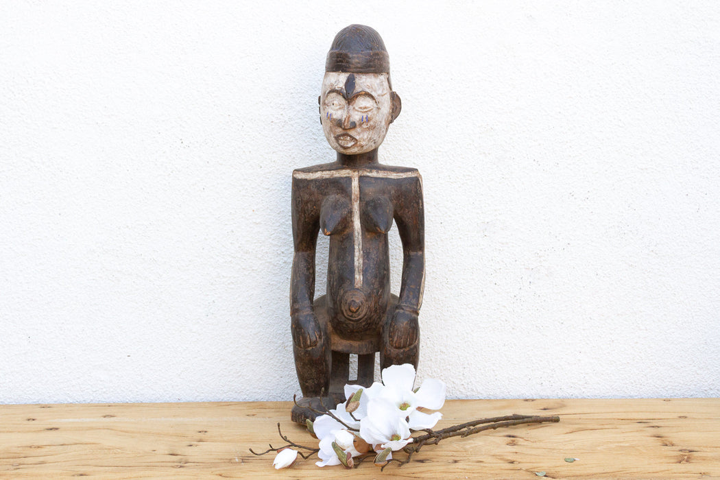 Antique Painted Idoma Seated Female Figure