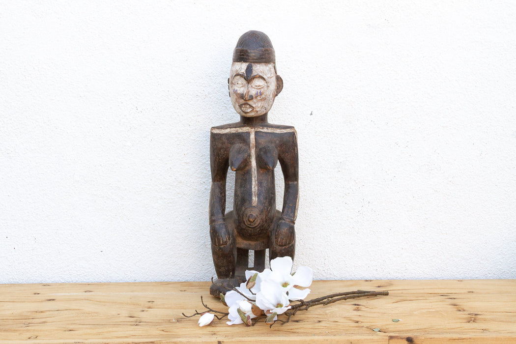 Antique Painted Idoma Seated Female Figure