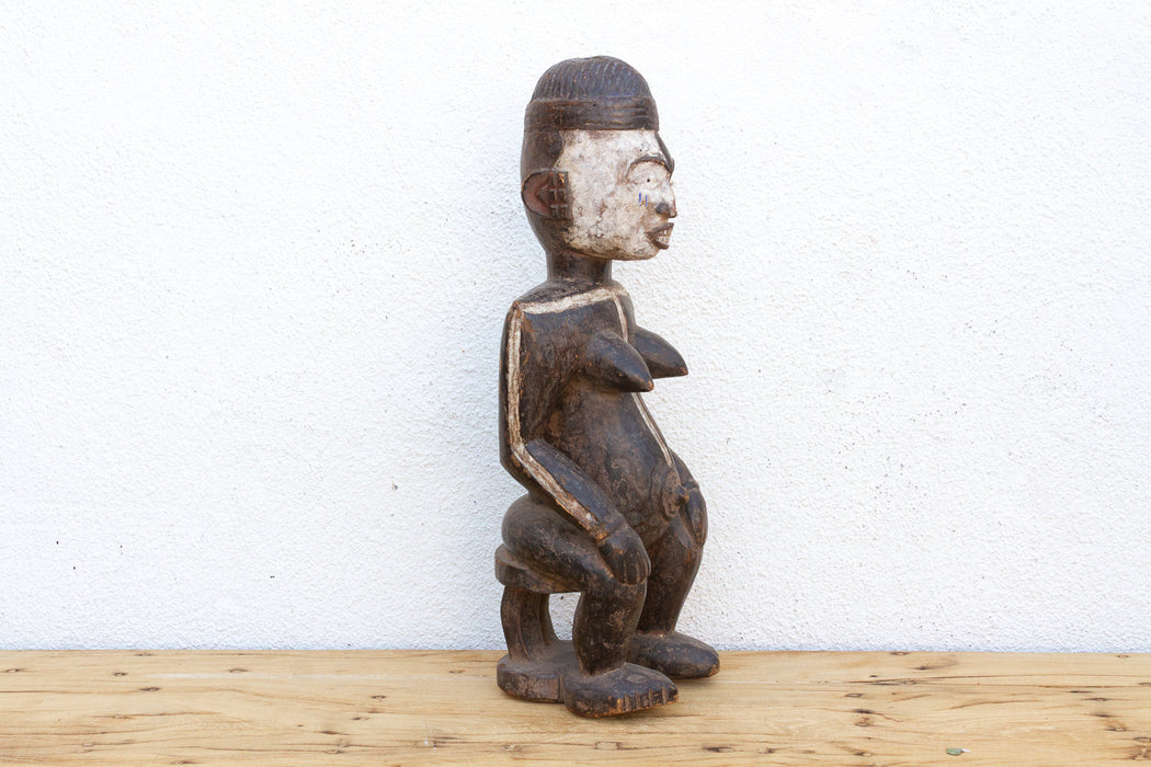 Antique Painted Idoma Seated Female Figure