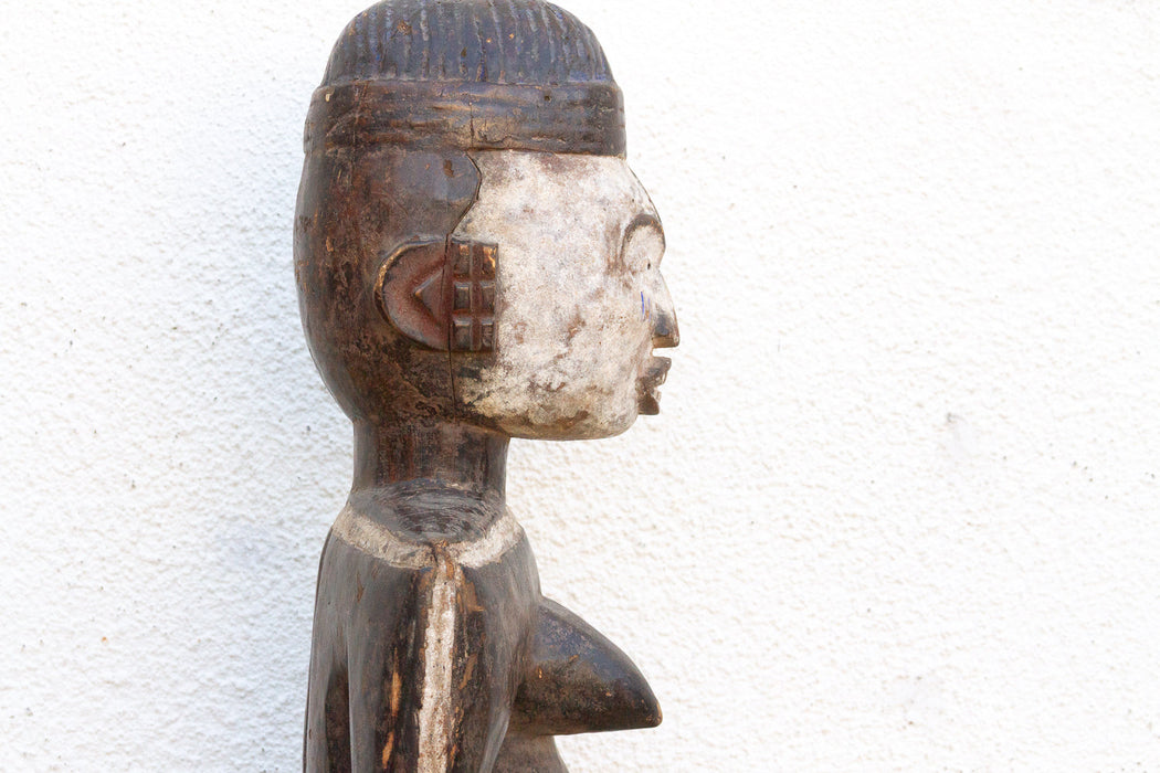Antique Painted Idoma Seated Female Figure