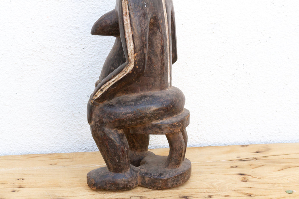 Antique Painted Idoma Seated Female Figure