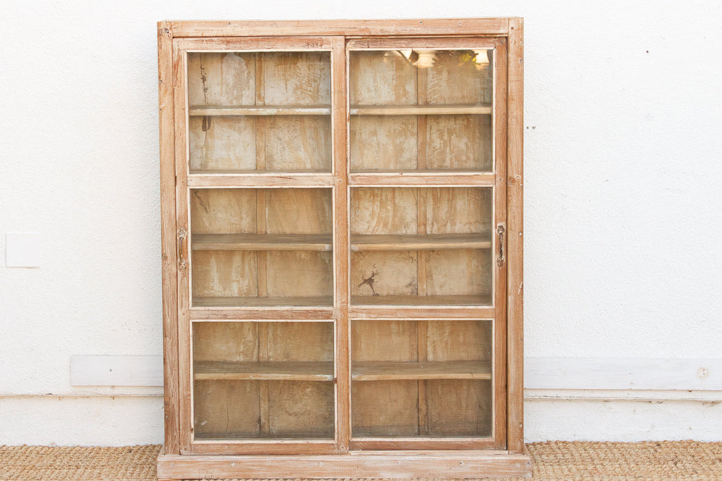 Antique Bleached Whitewash Slim Glass Cabinet