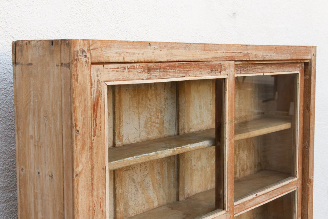 Antique Bleached Whitewash Slim Glass Cabinet