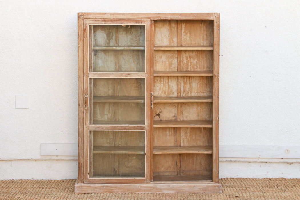 Antique Bleached Whitewash Slim Glass Cabinet