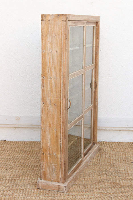 Antique Bleached Whitewash Slim Glass Cabinet