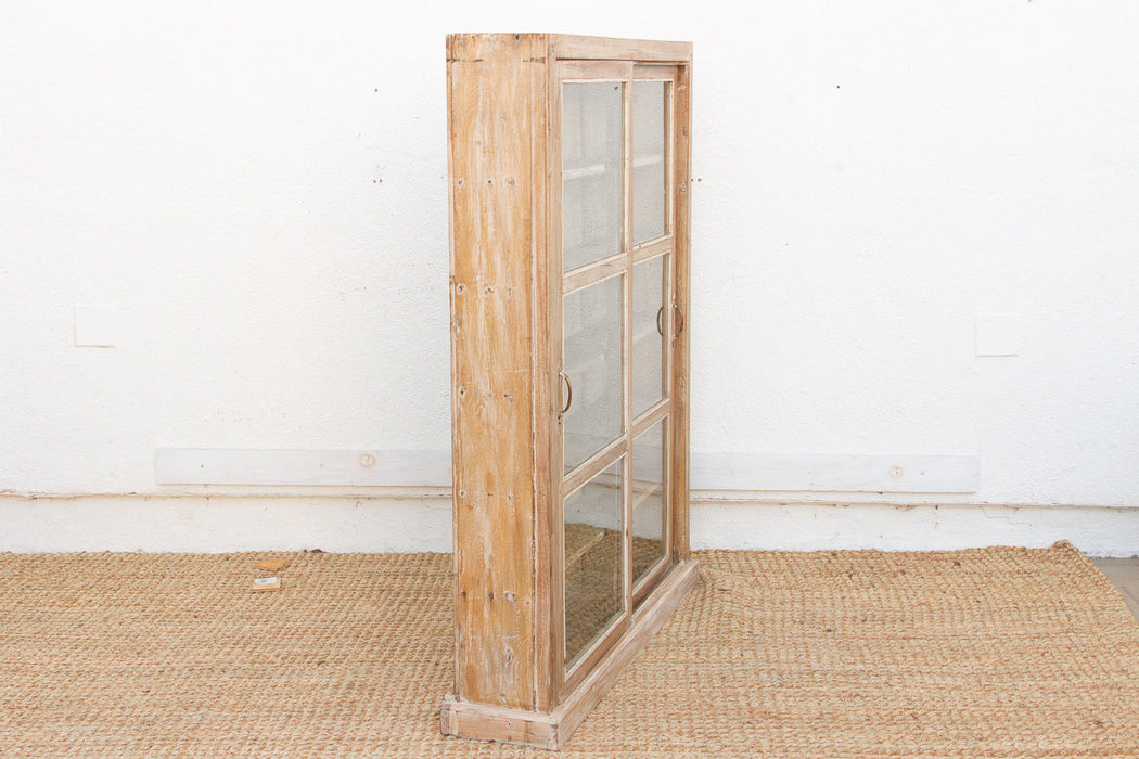 Antique Bleached Whitewash Slim Glass Cabinet