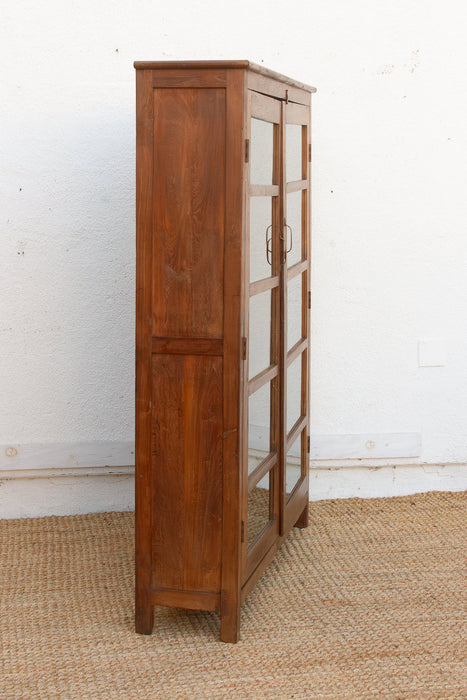 Antique Colonial Veranda Teak Glass Cabinet