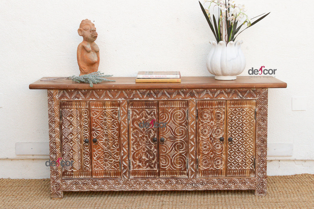 Finely Carved Coromandel Whitewash Sideboard