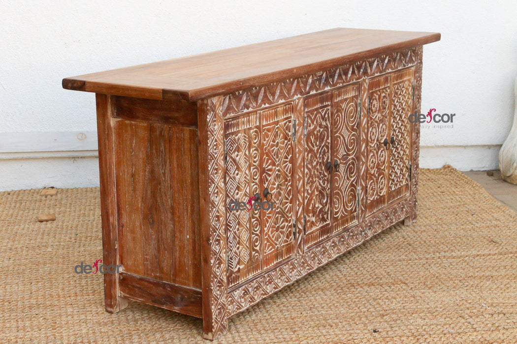 Finely Carved Coromandel Whitewash Sideboard