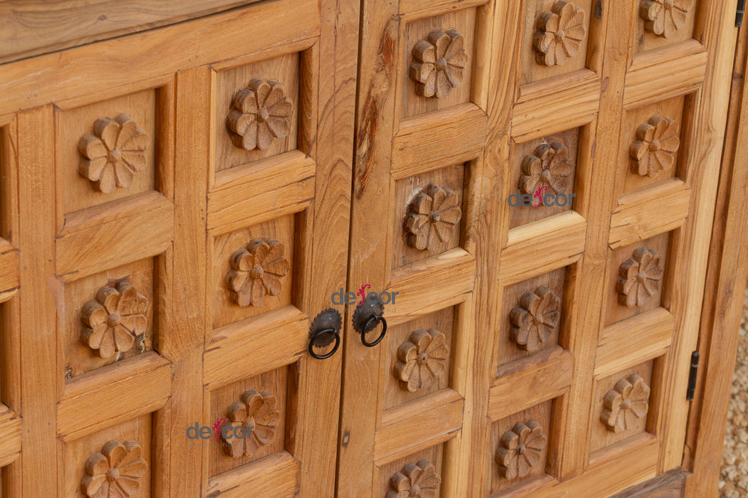 Carved Floral Lotus Buffet Cabinet