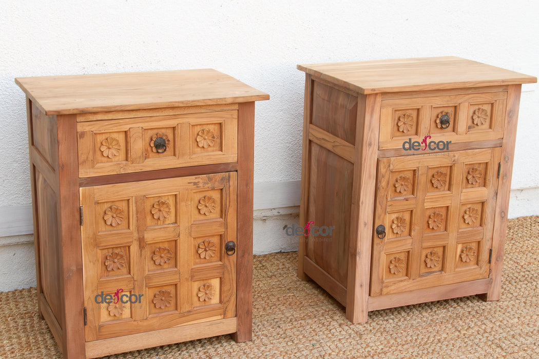 Set of 2, Haveli Lotus Flower Bedside Cabinets