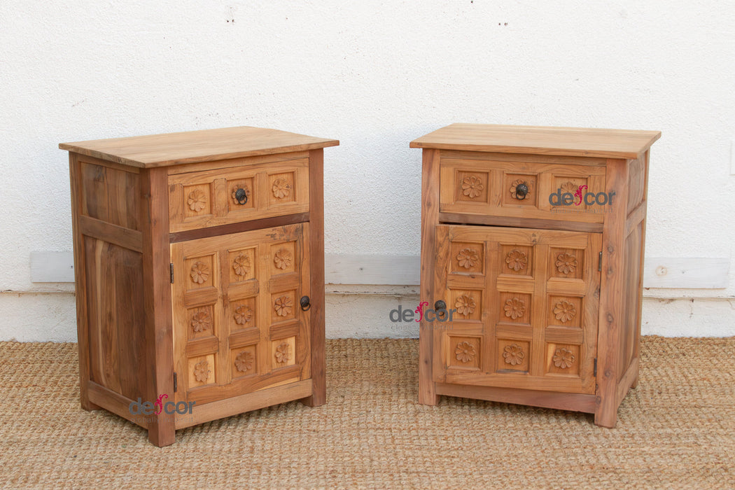 Set of 2, Haveli Lotus Flower Bedside Cabinets