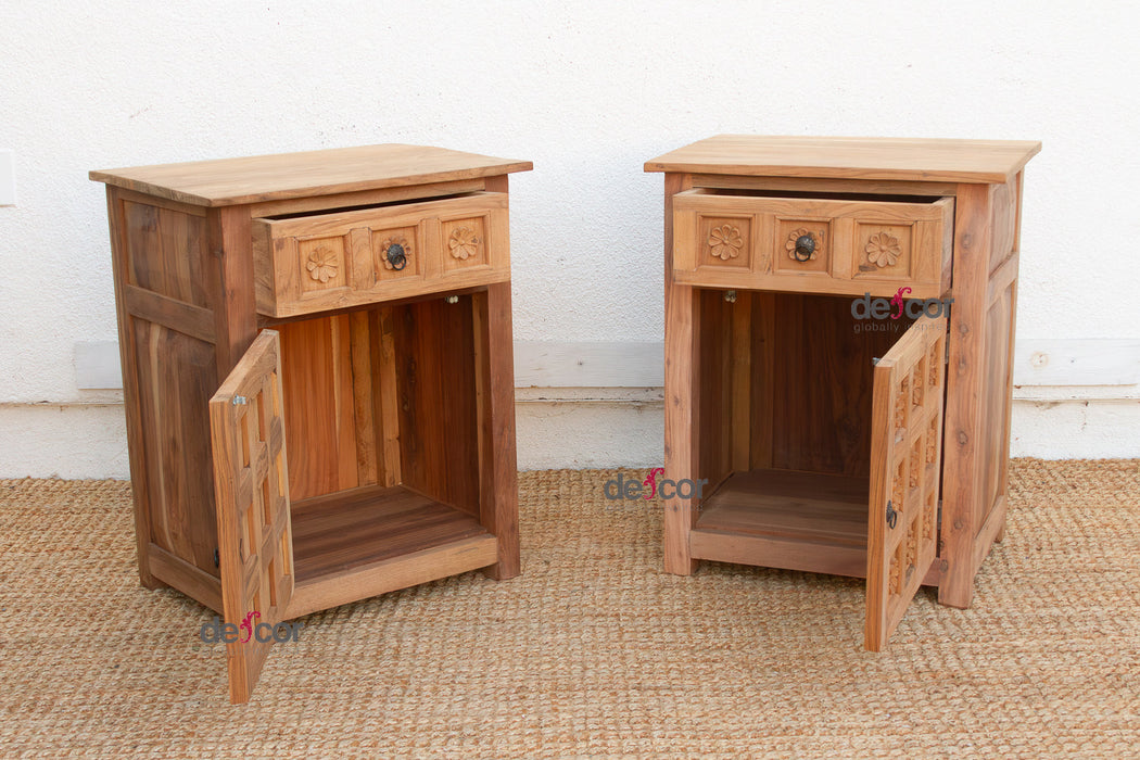 Set of 2, Haveli Lotus Flower Bedside Cabinets