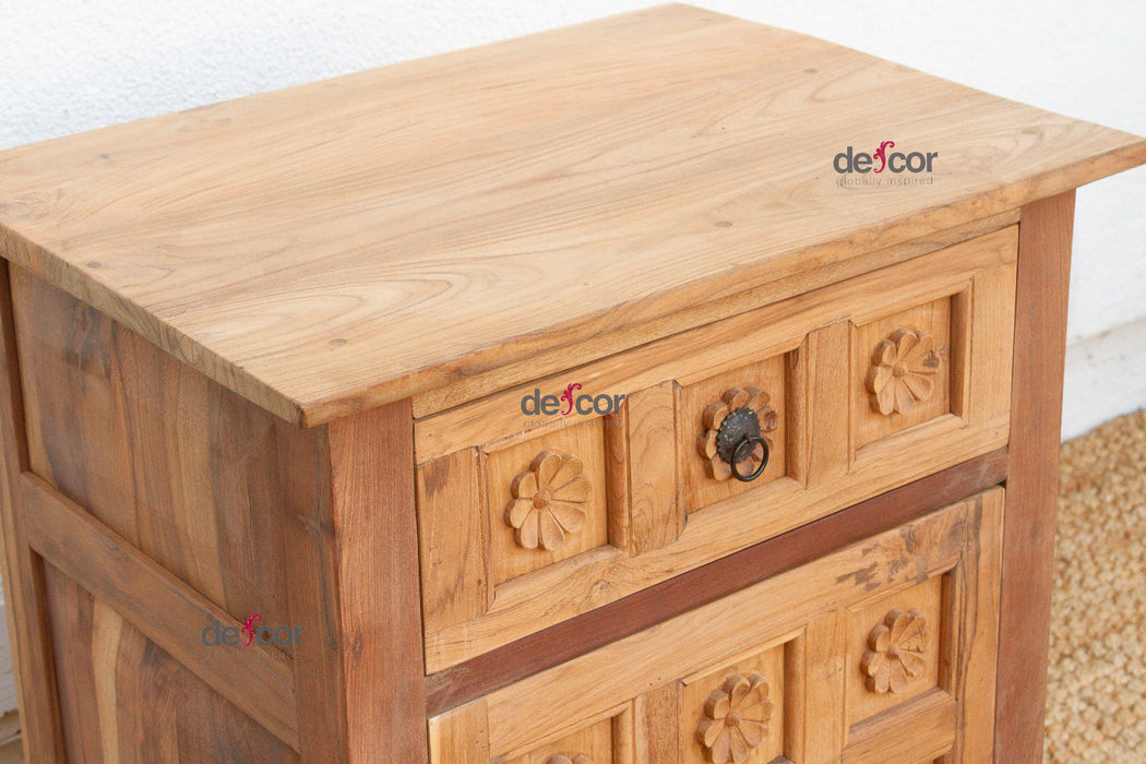 Small Lotus Flower Carved Nightstand