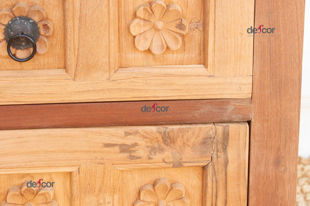 Small Lotus Flower Carved Nightstand