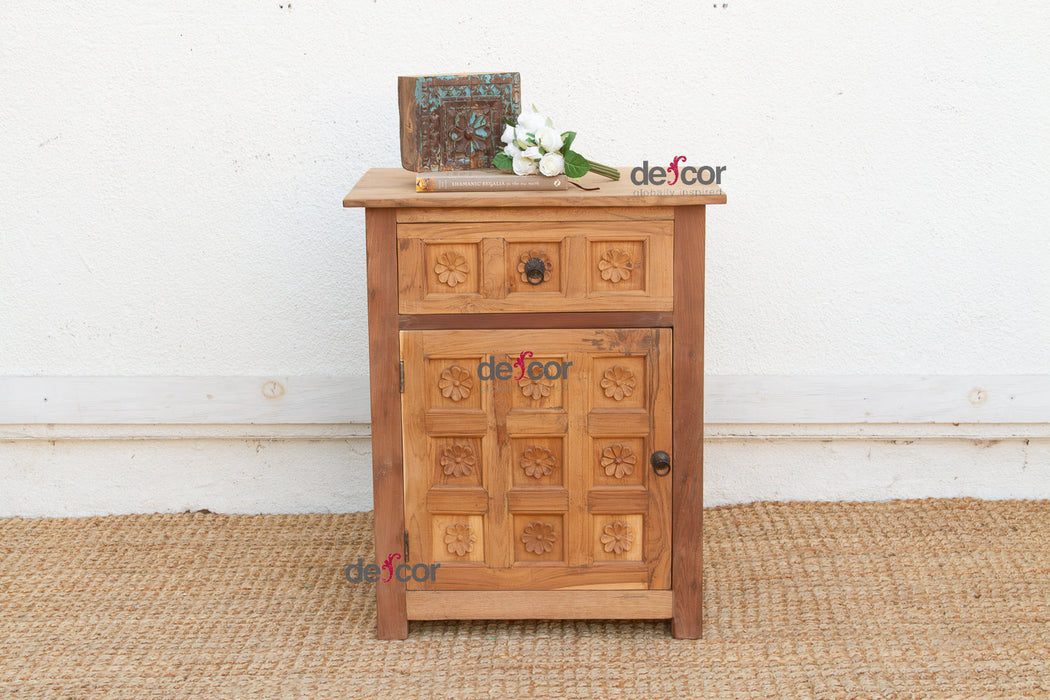 Small Lotus Flower Carved Nightstand