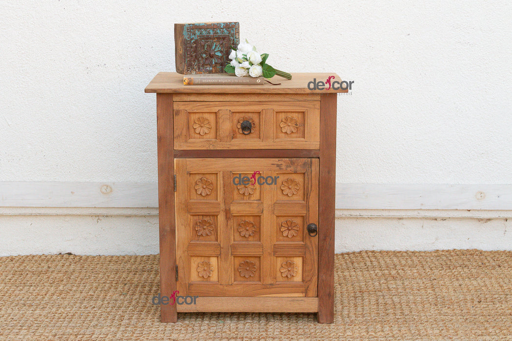 Small Lotus Flower Carved Nightstand