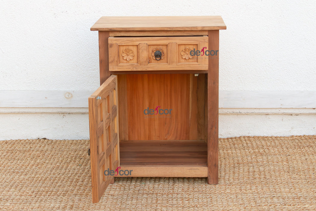 Small Lotus Flower Carved Nightstand