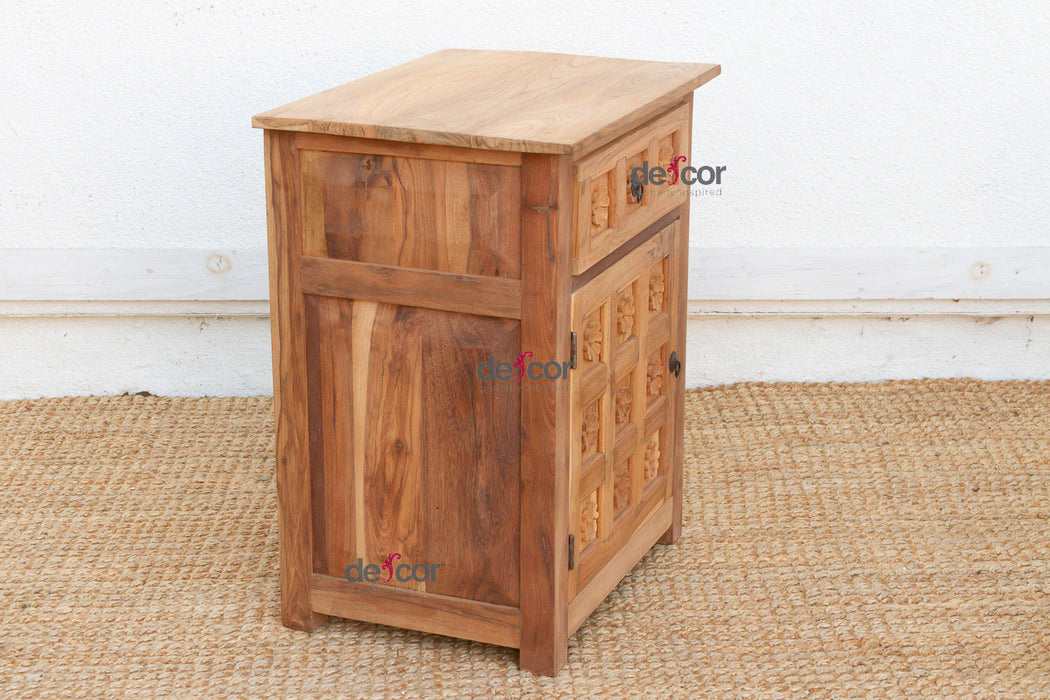 Small Lotus Flower Carved Nightstand