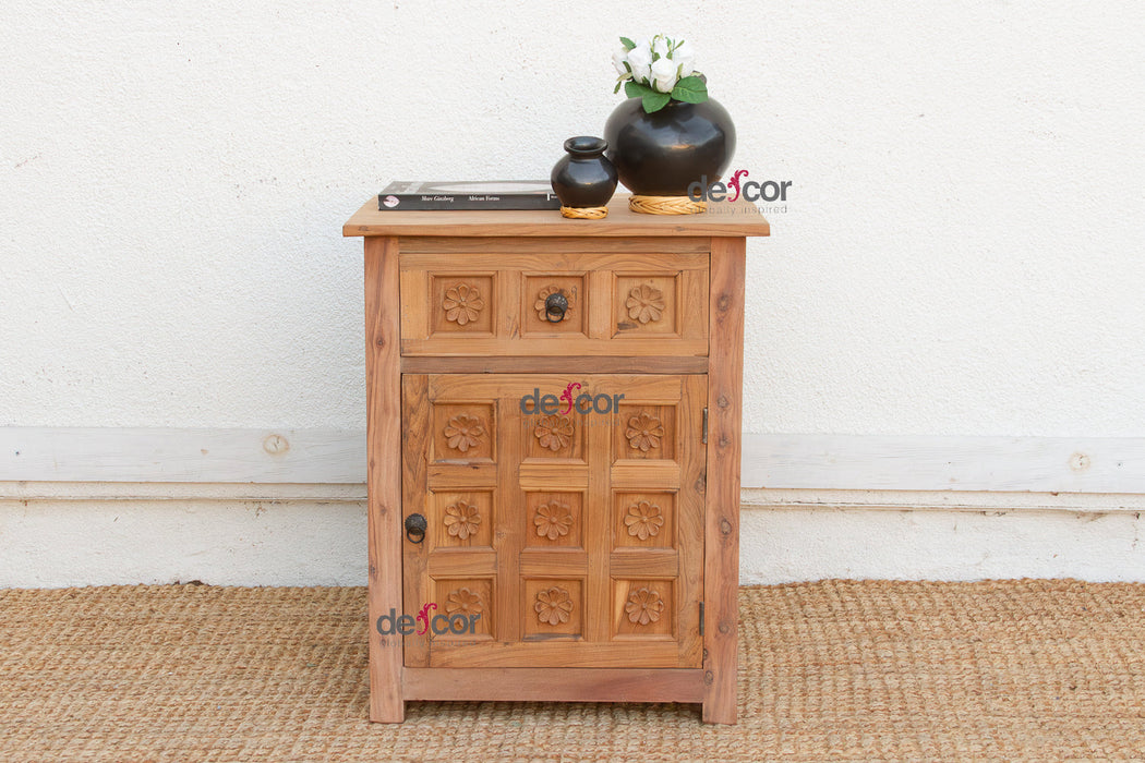 Reclaimed Wood Floral Bedside Cabinet