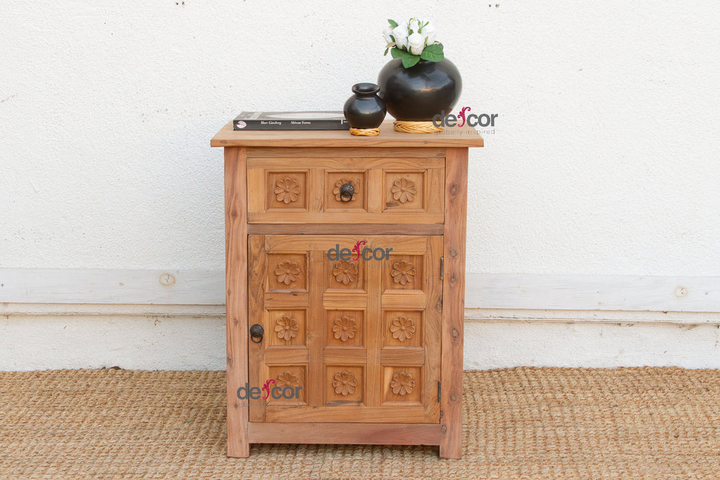 Reclaimed Wood Floral Bedside Cabinet