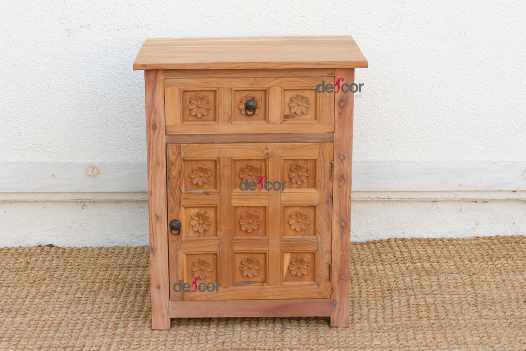 Reclaimed Wood Floral Bedside Cabinet