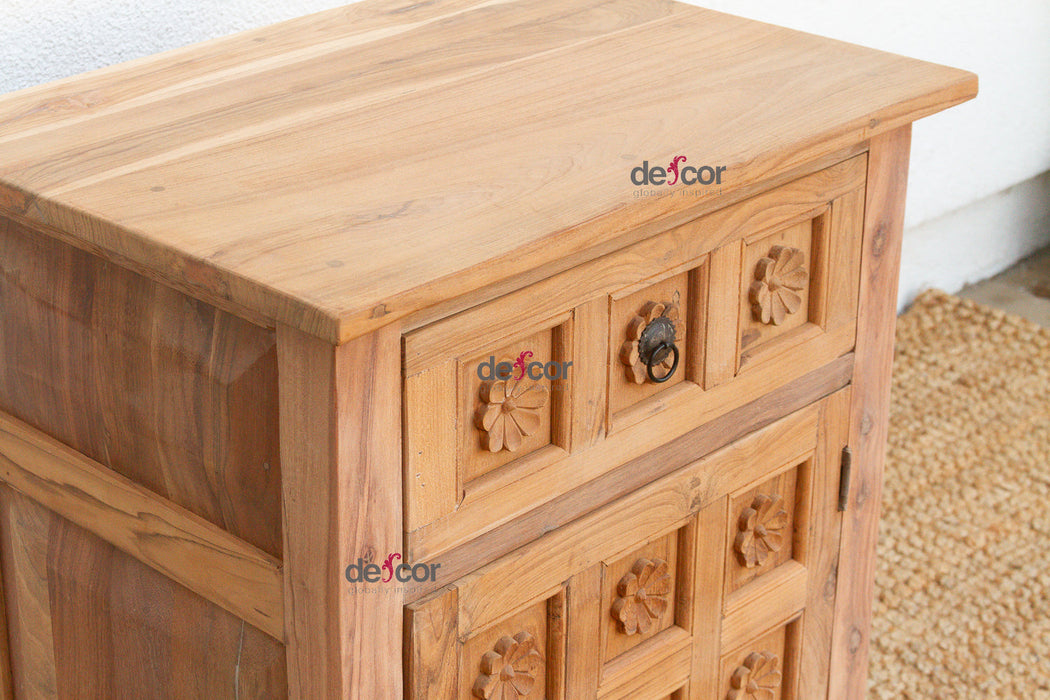 Reclaimed Wood Floral Bedside Cabinet