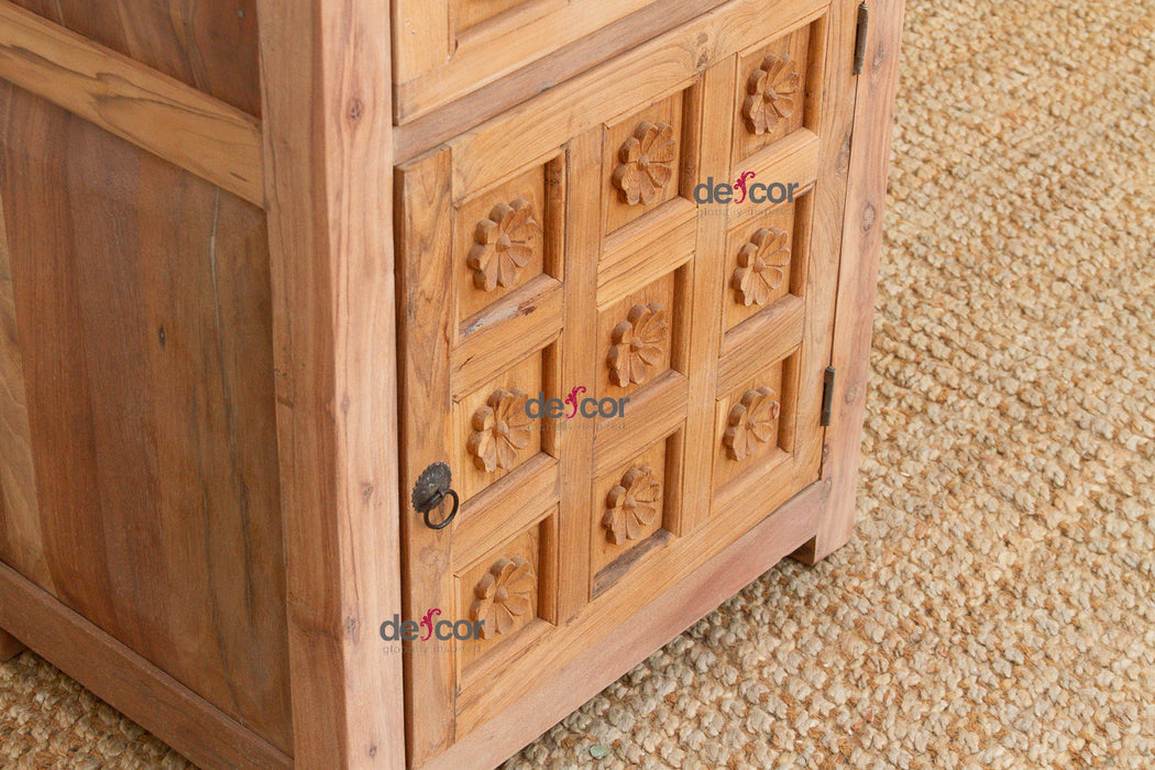 Reclaimed Wood Floral Bedside Cabinet