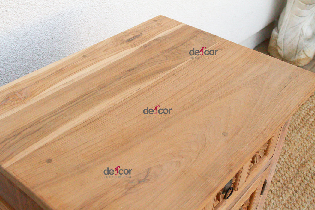 Reclaimed Wood Floral Bedside Cabinet