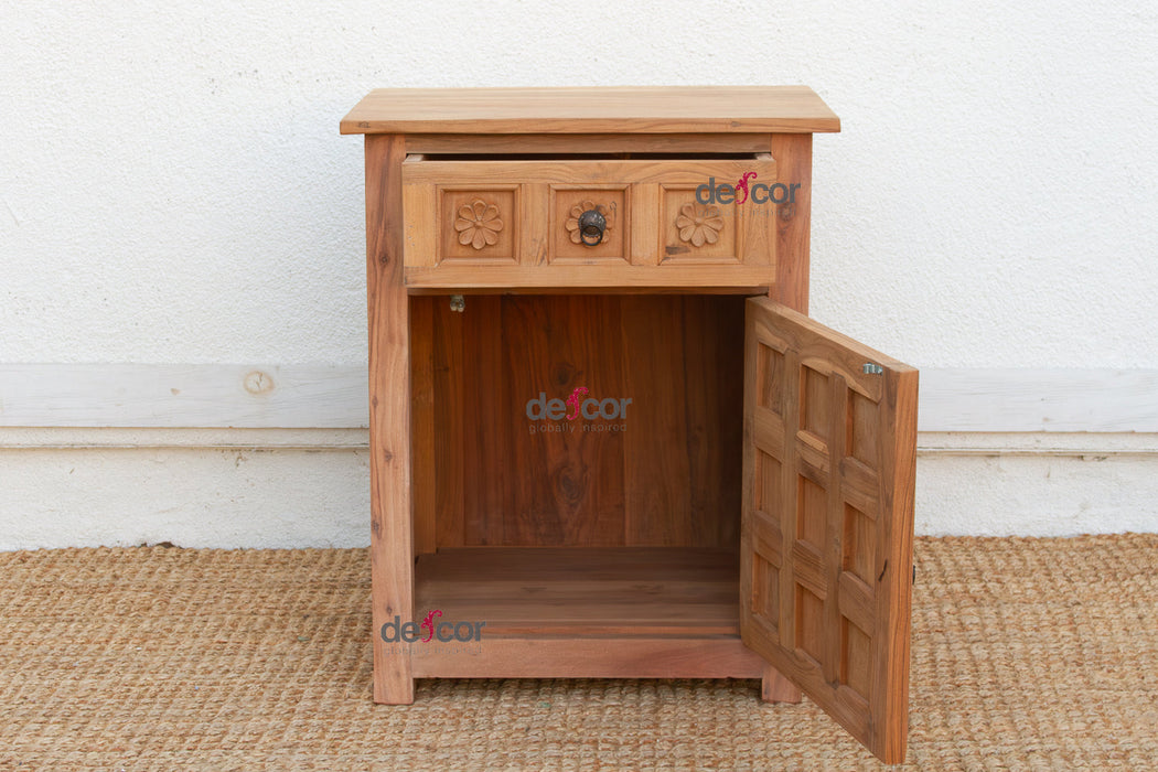 Reclaimed Wood Floral Bedside Cabinet