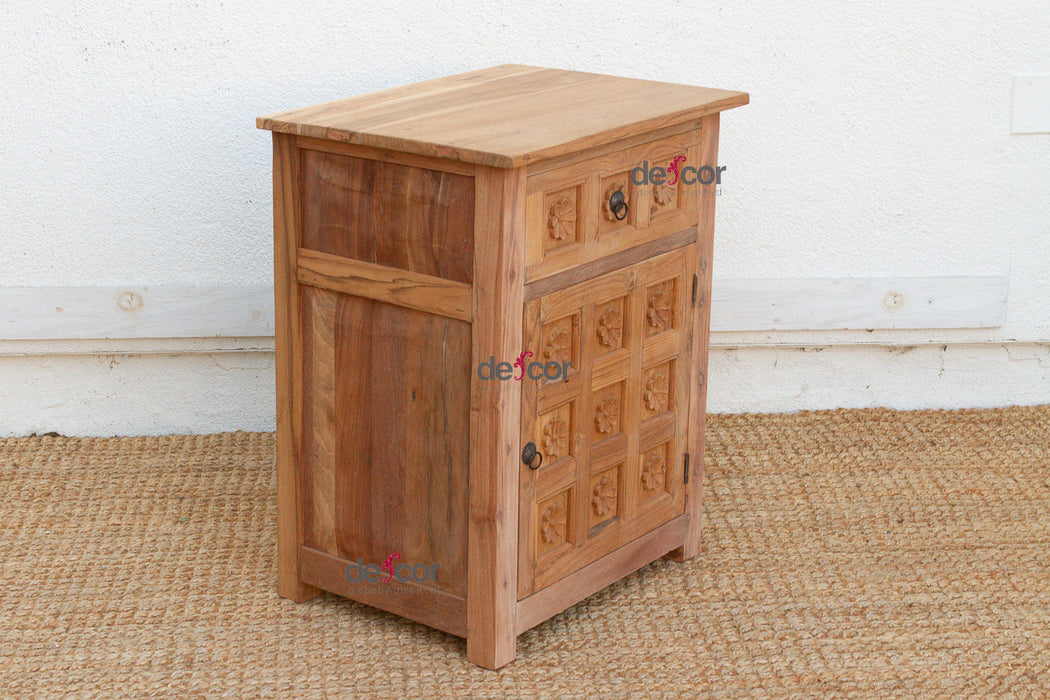 Reclaimed Wood Floral Bedside Cabinet