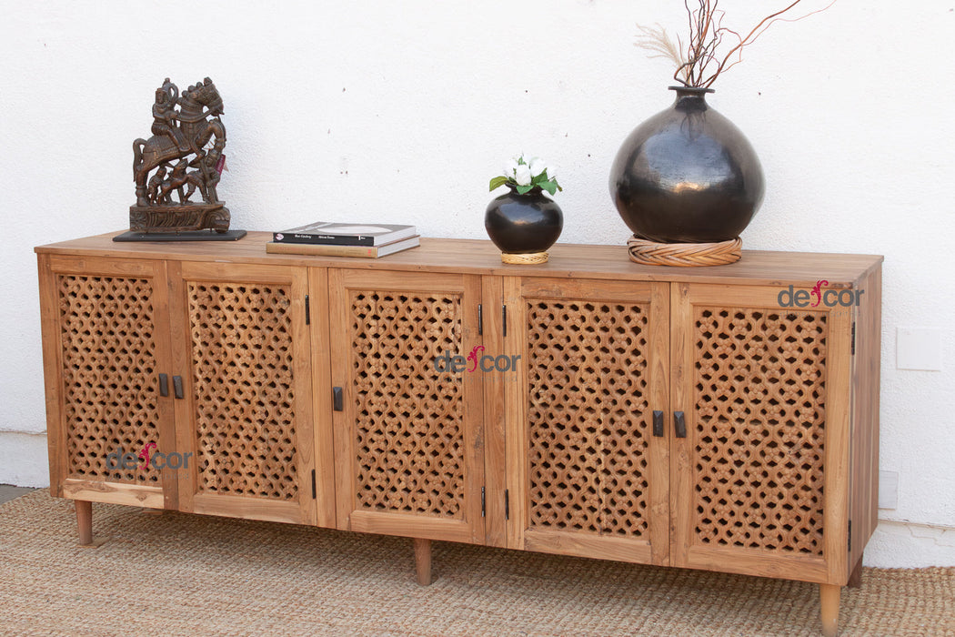 88" Long Old Teak Floral Jali Sideboard